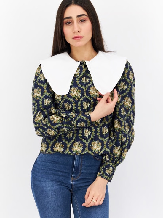 WeWoreWhat Tops - WEWOREWHAT COLLAR PUFF SLEEVE VICTORIAN FLORAL TOP Size Small
